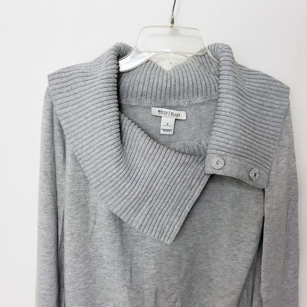 White House Black Market Women's Silver Button Ribbed Cowl Neck Pullover Sweater